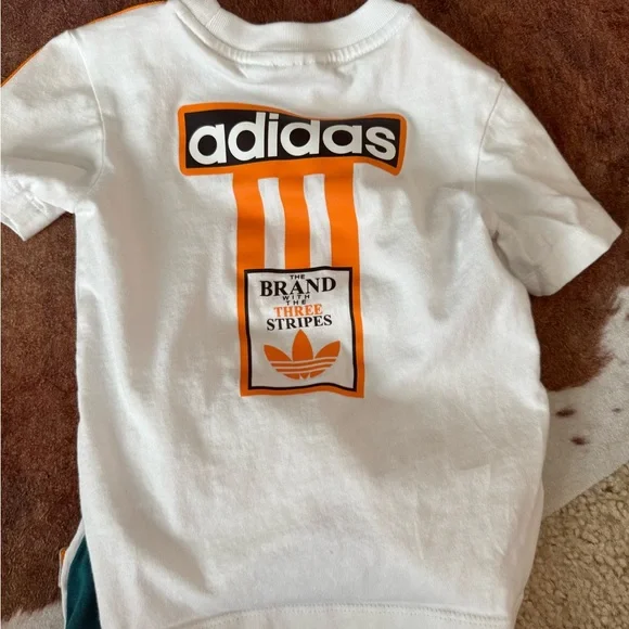 Adidas White and Orange Tee with Teal Shorts 2t - Picture 2 of 4